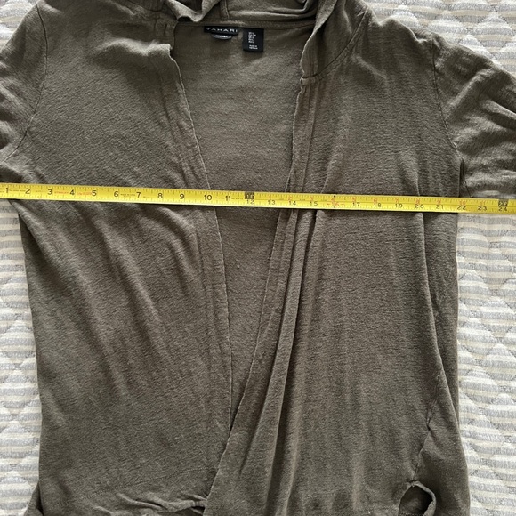 Tahari Olive Green Open-Front Hooded Linen Sweater L - Picture 5 of 6